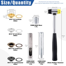 Glarks 122Pcs 10MM Thickened Grommets Eyelets with Tool Sets, 120Pcs 4 Colors Grommets Eyelets with Washers and 2Pcs Installation Tools for Fabric, Canvas, Curtain, Clothing, Leather Repair