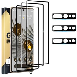 CWQZGUF Screen Protector Compatible with Pixel 7 Pro 5G, [3+3 Pack] Camera Lens Protector, Fingerprint Unlock Support, HD Tempered Glass, Touch Sensitive, Anti Scratch