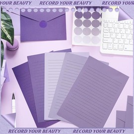 Juego de 100 piezas de papel de papelería rayado y sobres, incluye 50 hojas de papel para escribir cartas y 50 sobres para oficina, 5.5 x 8.25 pulgada