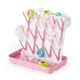 SpaceAid Baby Bottle Drying Rack with 20 Hooks, Space Saving Kitchen Bottles Rack Dryer, Vertical Baby Bottle Holder Organizer for Countertop Storage Accessories (White and Pink)