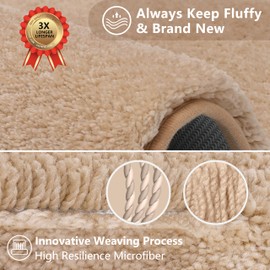 Non Slip Toilet Mat Threefold Lifespan Pedestal Mat for Toilet Super Soft Absorbent Bathroom Toilet Rug Fluffy High Resilience Bath Rug Carpet, Resist Sinking Flattening - 50 x 60cm U Shape (Beige)