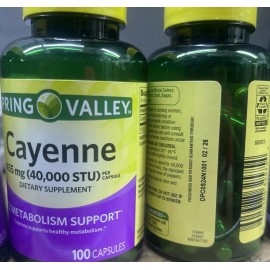 Spring Valley Cayenne Metabolism Support Supplement Capsules 455 mg 300 Count