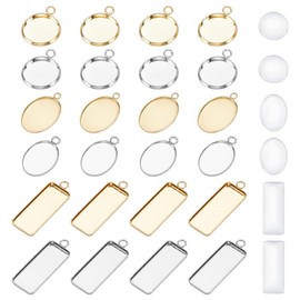 HOBBIESAY 24Pcs Blanks Pendant Photo Bezel Settings 3 Styles Golden Silver Trays Photo Charms Cabochons Blanks Stainless Steel Pendant Cabochon Settings for Bridal Wedding Bouquet Jewelry Making