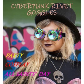 RuiJinGen Kaleidoscope Steampunk Goggles Rave Glasses Rainbow Prism Diffraction EDM Psychedelic Lenses (A14 GoldGreen)