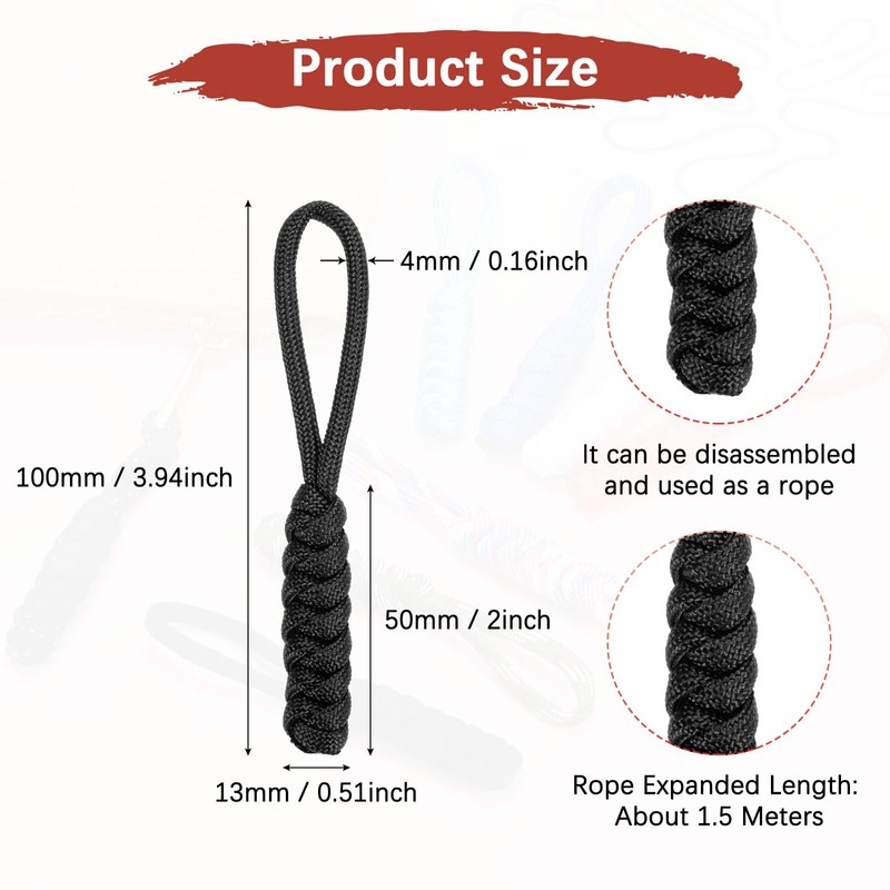 TIXIPEM Zipper Pull Replacement [5PCS] - Woven Paracord Pull Tab