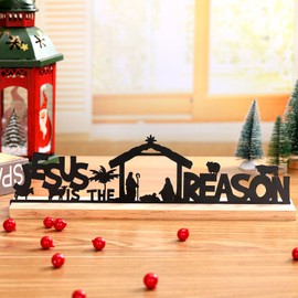 Nativity Scene Nativity Sets for Christmas Indoor Black Metal Nativity Set with Wood Base Nacimientos Navidenos Figuras Little People Nativity Set Nativity for Christmas Party (Stylish Style)