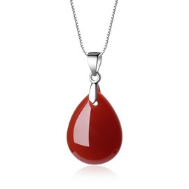 COAI 925 Sterling Silver Teardrop Carnelian Necklace for Women, Red Carnelian Necklace for Women