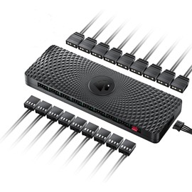 AsiaHorse VE-HUB 2IN1 ARGB/PWM hub utiliza fuente de alimentación SATA, 9 puertos para iluminación RGB direccionable con 9 puertos PWM (negro)