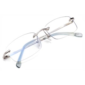 [Soarea] 老眼鏡メンズ レディース おしゃれ老眼鏡 ブルーライトカット 軽量 老眼鏡フレームレス 老眼鏡 メンズ ふちなしリーディンググラス シニアグラス メガネケース付き UVカット老眼鏡 男女兼用 (シルバー, 1.5, 倍率)