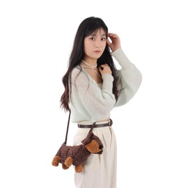 Apricot Lamb Dachshund Dog Puppy Bag Shaped Crossbody Plush Purse for Toddlers and Teen Girls, Stuffed Animal Shoulder Bag, Kids Fashion Handbags, 14 Inches