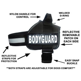 Body Guard Service Dog Vest Harness with Removable Patches. Purchase Comes with 2 Body Guard Reflective Removable Patches. Please Measure Your Dog Before Ordering.