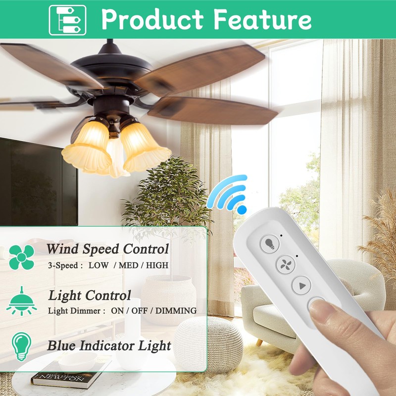 Replacement for Ceiling Fan Remote Control Kit with Light Dimmer,
