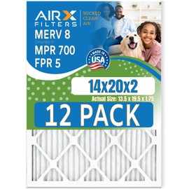 14x20x2 Air Filter MERV 8 Rating, 12 Pack of Furnace Filters Comparable to MPR 700 & FPR 5 - Made in USA by AIRX FILTERS WICKED CLEAN AIR.