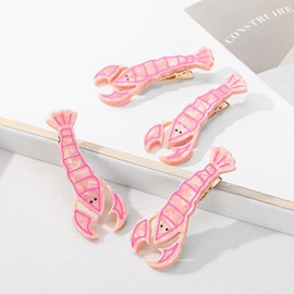 1Pair Crayfish Shape Hair Barrettes Non-Slip Cute Pink Shrimp Hair Clips for Women and Girls Hair Accessories, 3.8"