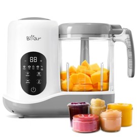 BEAR 2024 Baby Food Maker, One-Step & Easy to Use, Smart Touchscreen, White | All-in-One Homemade Baby Food Maker for Healthy Feeding, LED Display Pan