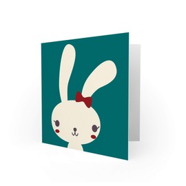 Girl Bunny Teal Cute Happy Bow Easter Birthday Art Sealed Greeting Card Plus Envelope Blank inside