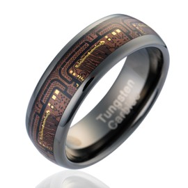 100S JEWELRY Gunmetal Circuit Board Inlay Tungsten Rings For Men Wedding Band Dome Edge Plished Finish Size 6-16 (Tungsten, 10)