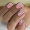 AZPEPSI Flower Press on Nails Short Square Fake Nails Pink
