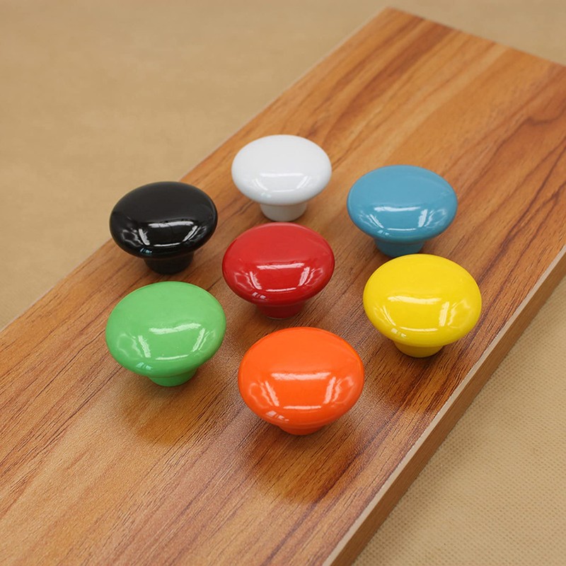 HUAMULAN 15PCS Red Glossy Ceramic Knobs Button Mushroom Round Cabinet
