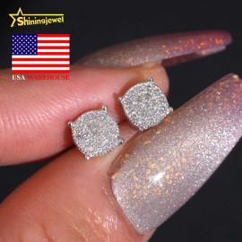 USA WAREHOUSE Moissanite 6.5mm Circle Stud Earrings Real Gold Plated Cluster Ear Studs Pass Diamond Tester Hip Hop 925 SilverColor: Gold