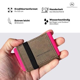 Anders & Komisch Mini Wallet with Coin Compartment, Card Holder, Men's Small Wallet, Women's Slim Wallet, Sustainable Wallet, Handmade from Germany, brown/pink, Mini wallet slim wallet small wallet