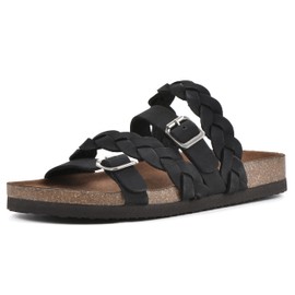 WHITE MOUNTAIN Women's Holland Footbed Sandal, Black/Nubuck, 11 M