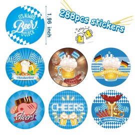 W1cwey 288pcs Oktoberfest Large Labels Stickers, 1.96 Inch 36 Design German Beer Festival Circle Cheers Sticker Self-Adhesive Decals for Bottle Luggage Bag Oktoberfest Party Favor Supplies