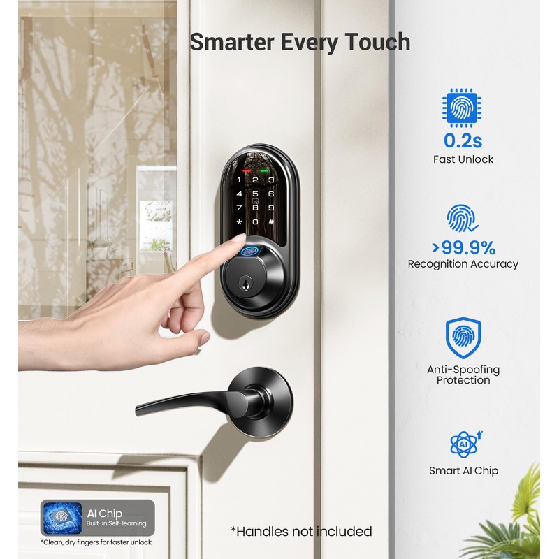 Veise RZ07 Smart Lock, Fingerprint Door Lock, 7-in-1 Keyless Entry