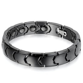 JewelryWe Mens 11MM Wide Ceramic Magnetic Bracelet Link Wristband Polished - Black