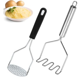 YUNYU 2Pcs Stainless Steel Potato Masher - Multi-Purpose Kitchen Tool for Vegetables, Fruits & Baby Food Masher | Heavy-Duty Design & Ergonomic Grip