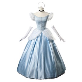 CosFantasy Deluxe Princess Dress Princess Cosplay Costume Blue Satin Ball Gown Prom Dresses Princess Costume C08290 Large