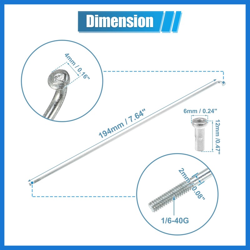 VekAuto 36pcs 14G J Bend Bicycle Steel Spokes 194mm 7.64"