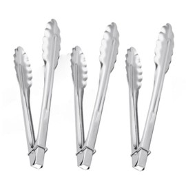 TrueCraftware- 12" Stainless Steel Flat Spring Utility Tong Heavy Duty with Locking Ring Set of 3- Food Tongs Cooking Tongs Buffet Tong Serving Tongs for Grilling Barbecue Buffets Home Restaurants