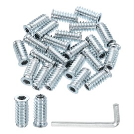 sourcing map 25 Pcs Threaded Insert for Wood, 1/4" - 20 Carbon Steel Threaded Studs Hex Socket Drive Nut Inserts Screw in Nut Fastener Connector with Hex Wrench 25mm Length for Home, Silver
