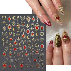 Love Heart Nail Art Stickers Bronzing Gold Star Moon Heart Nail Stickers 8PCS 3D Holographic Stars Sun Design Y2K Nail Adhesive Sliders Starlight Manicure Decals for Valentines Nail Art Decorations