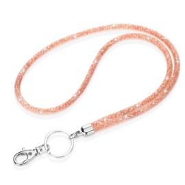 Bling Crystal Rhinestone Lanyard,31.5'' Office Neck Strap Lanyard with Metal Clasp & Keyring, Rhinestones Lanyard Keychain for Women, ID Card, Keys Strap.(Champagne)