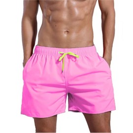 QRANSS Mens Pink Swim Trunks XL Quick Dry Drawstring Waist Beach Swim Shorts Board Shorts with Back Zipper Pockets 5 inch Inseam