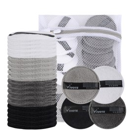 VIVOTE Mikrofaser Waschbare Pads 20 Stück Wiederverwendbare Mikrofaser Abschmink Tücher, weiche, für Gesichtsreinigung und Hautpflege mit Wäschesack (Farbmischung)