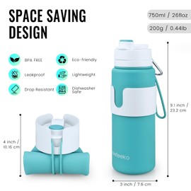 Nefeeko Collapsible Water Bottle, BPA Free 26oz Foldable Water Bottle for Travel Sports, Leak-Proof Spill-Proof Portable Water Bottles with Carabiner, Lightweight (Green)