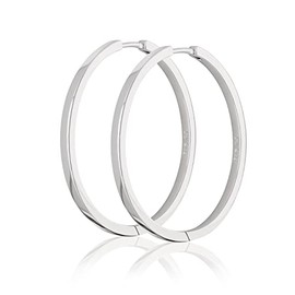 NKlaus Pair of 925 sterling silver folding hoop earrings, square, 1.8 mm thick, rhodium plated, Sterling Silver