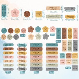 56pcs Microfiber Leather Tags for Handmade Items, 8 Styles Handmade with Love Tags for Crochet Colorful Embossed Leather Labels Sew on Tag for DIY Hat Bag Jeans Scarves Knit Accessories