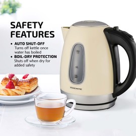 OVENTE Electric Kettle, 1.7L Stainless Steel Water Heater and Boiler for Coffee or Tea with BPA Free & Cordless Body, Auto Shut-Off, Boil-Dry Protection, LED Light and Removable Filter, Beige KS96BG