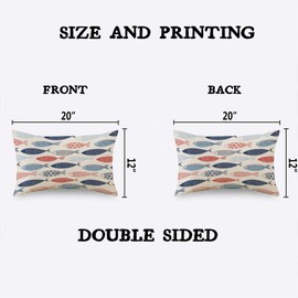 TKS MITLAN Fish Decorative Pillow Covers Red Blue Striped Swimming Wildlife Marine Sea Nautical Underwater Nautical Rustic Linen Throw Pillow Covers 12x20 Inch for Sofa Couch Decoration