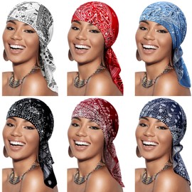 6 Packs Rhinestone Head Scarf Stretchy Head Wrap Women Bandana Beanie Sequin Pre Tied Turban Cap Skull Cap Headbands (Stylish Style)