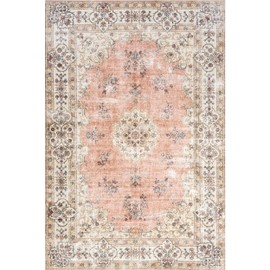 nuLOOM Ren Vintage Floral Machine Washable Area Rug, 4' x 6', Peach