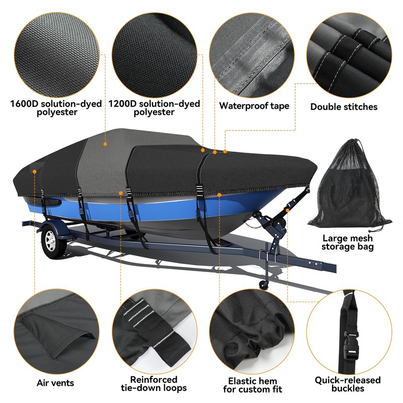 1600D + 1200D Boat Cover with 2" Wide Loops for