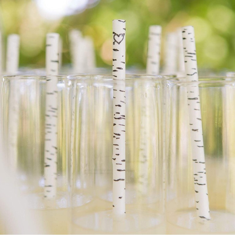 Birch Bark Love Print Paper Drinking Straw (Pack of 25)