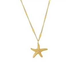 CEYIYA 18K Gold Plated Starfish Necklace - Seashell Pendent Ocean Themed Necklace - Boho Summer Beach Jewelry