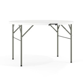 Flash Furniture Freeman 4' Round Plastic Folding Table with Carrying Handle, Plastic Foldable Table for Indoor/Outdoor Events, White