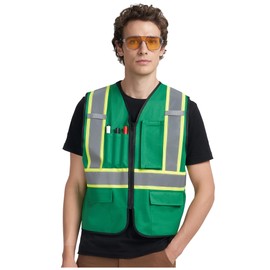A-KSAFETY High Visibility Safety Vest for Men Women with Pockets and Zipper, Green, X-Large